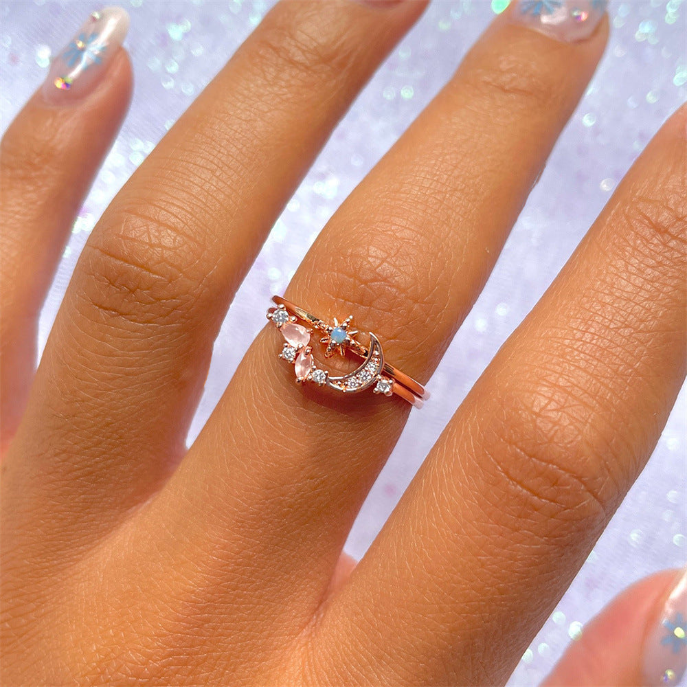 Women's Star Moon Combined Ring Set