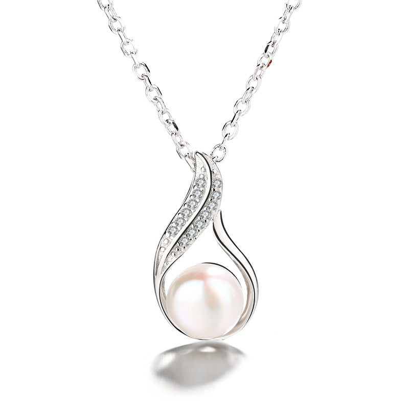 Women's Pearl Pendant Necklace S925 Sterling Silver Young Girl Style