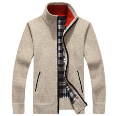 Stand collar color men's sweater cardigan