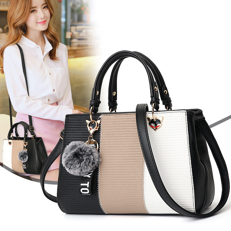 Stripe contrast color handbag shoulder bag messenger bag Korean style bag