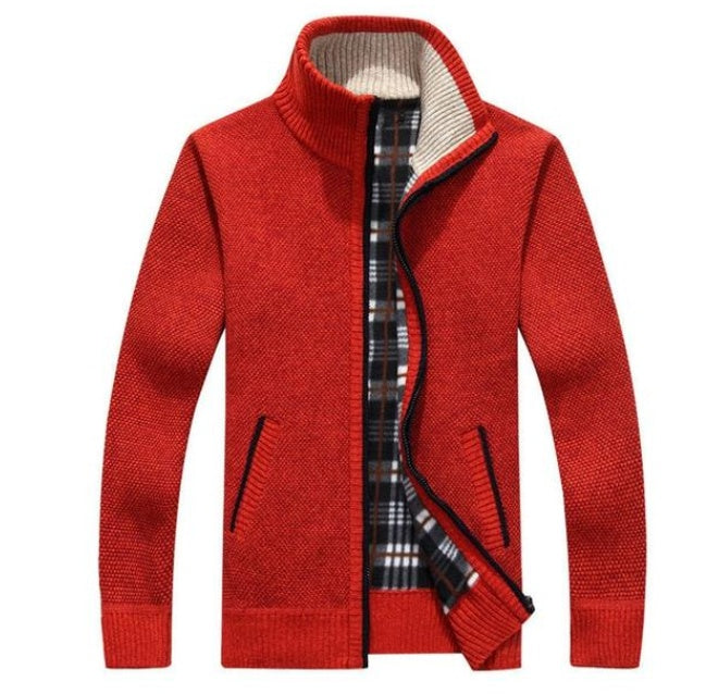 Stand collar color men's sweater cardigan