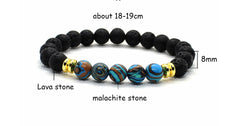 Natural stone black lava volcanic stone malachite bracelet