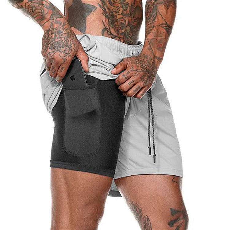 Summer Men's Beach Pants Leisure Plus Size Double Shorts Mesh Sports Pants