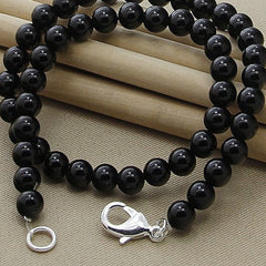 Women's Necklace 8mm Black Round Beads Abs Acrylic Glass Crystal