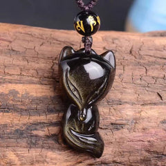 Natural Gold Obsidian Fox Pendant Men's And Women's Pendants