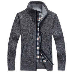 Stand collar color men's sweater cardigan