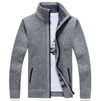 Stand collar color men's sweater cardigan