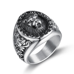 Exaggerated Domineering Black Diamond Lion Head Ring