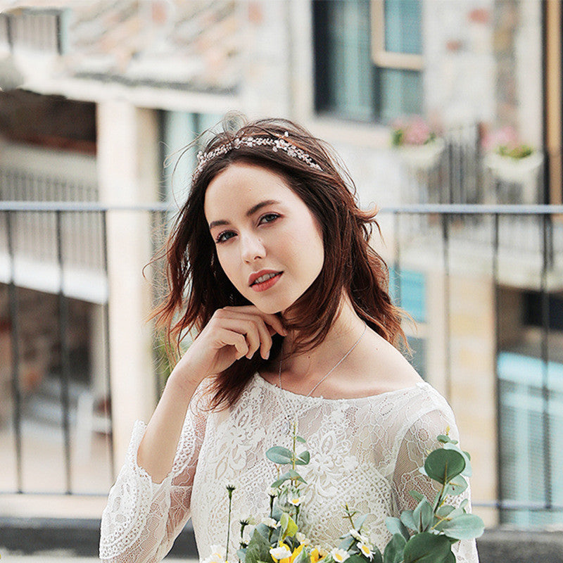 Rhinestone alloy pearl bridal headband