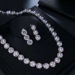 New Luxury Round Zircon Necklace Earrings Set