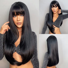 Long Brown Black Wavy Synthetic Wig