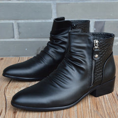 Men's Shoes With Velvet Rivet Pointed Toe Leather Boots