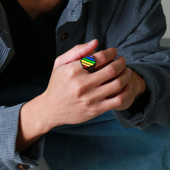 Titanium Steel Rainbow Drip Ring Stainless Steel Gay Geometric Plane Gay Ring