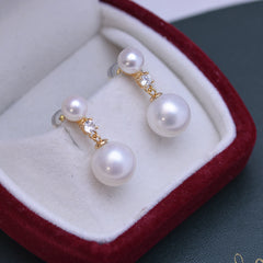 Fresh Water 6-11mm White Perfect Circle Strong Light Double Pearl Stud Earrings