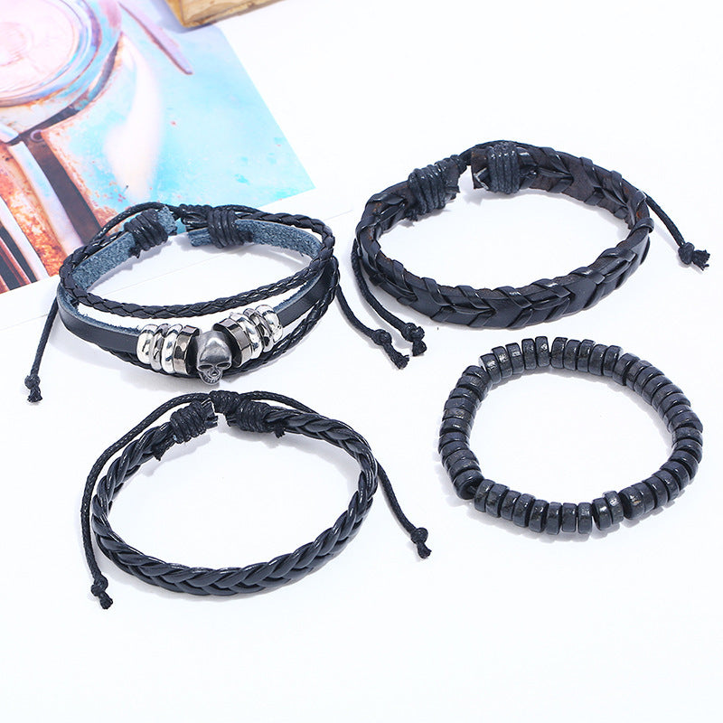 Skull braided cowhide bracelet