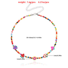 Personalized Colorful Fruit Element Rice Bead Necklace For Women