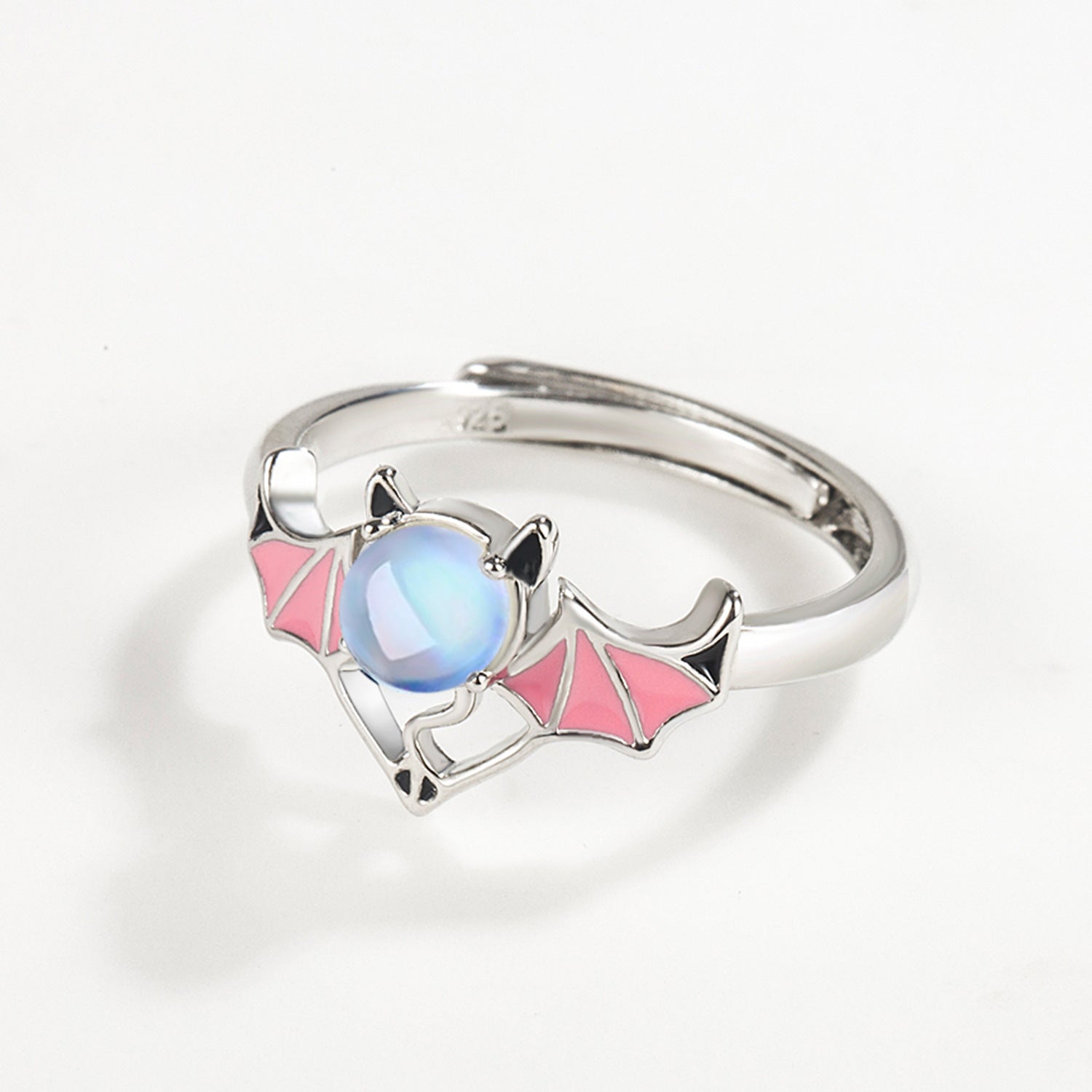 Silver Blue Moonlight Stone Angel Demon Ring