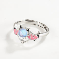 Silver Blue Moonlight Stone Angel Demon Ring