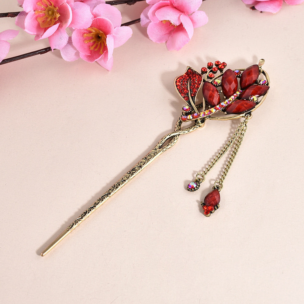 Vintage flower tassel hairpin