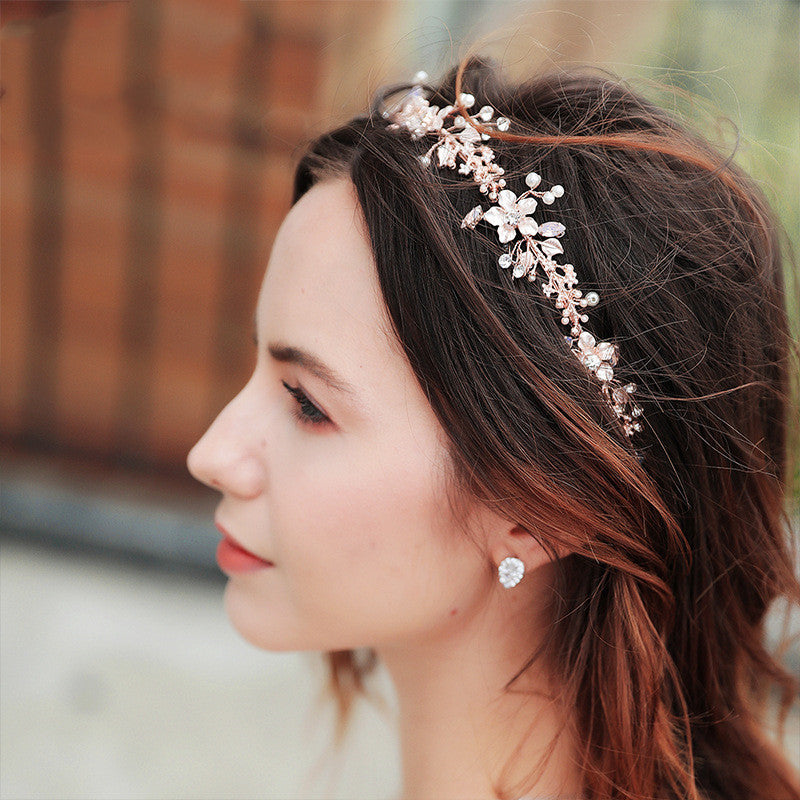 Rhinestone alloy pearl bridal headband