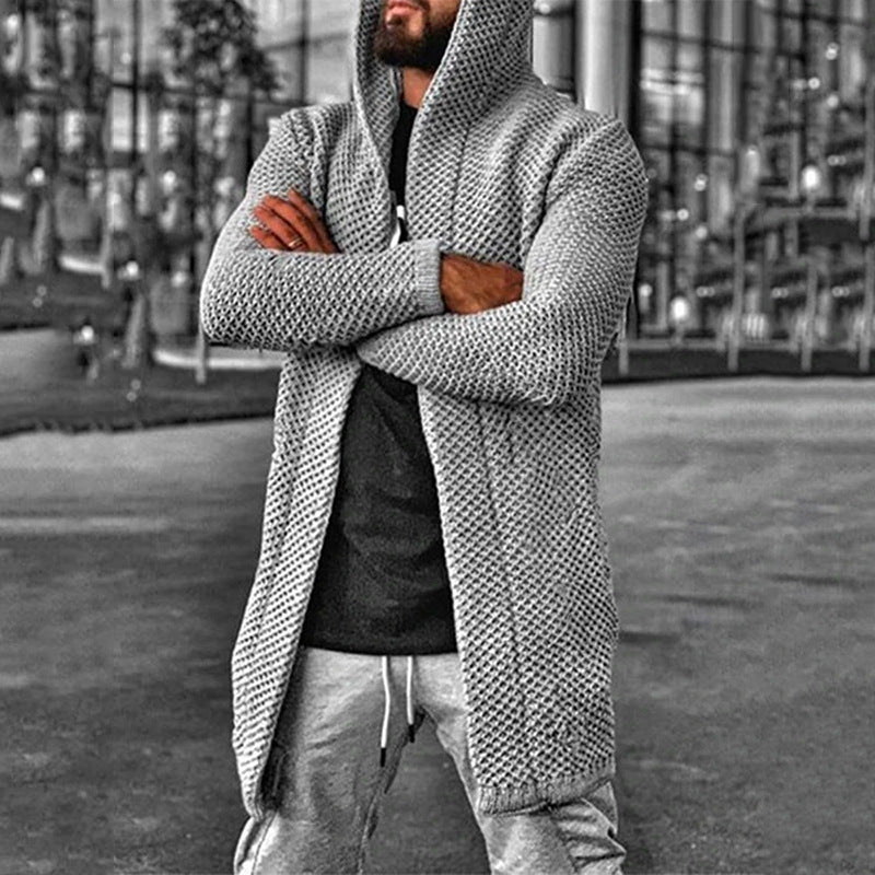 Men's cardigan solid color hooded sweater coat