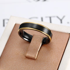 Brushed Titanium Steel Black Gold Ring