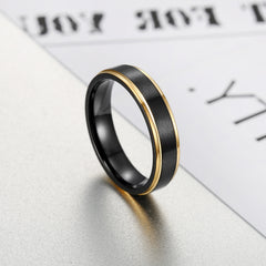 Brushed Titanium Steel Black Gold Ring