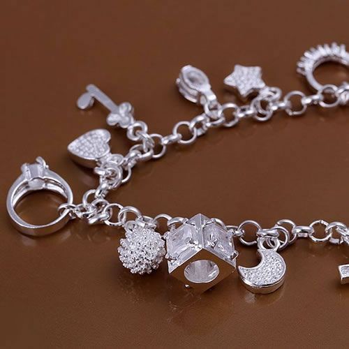 "21CM silver-plated alloy bracelet with 13 charms"