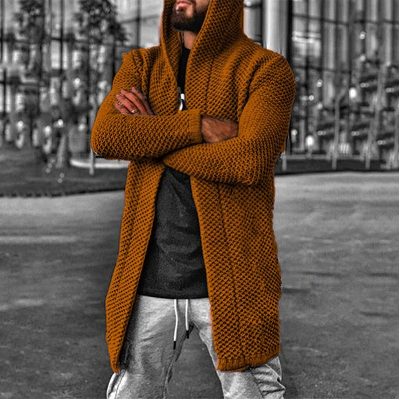 Men's cardigan solid color hooded sweater coat