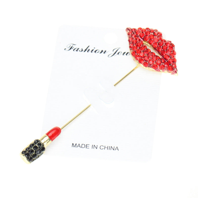 Diamond red lip lipstick brooch