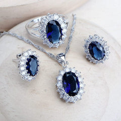 Silver 925 Women Bridal Jewelry Sets Blue Zirconia Costume  girls product  women accessories  women product  trendy jewelry  jewelry  women products  earing  necklace  silver  ellexo shop  girls accessories  Accessories  bridal sets  bridal jewelry set  fashion  Luxury  pendant  stylish  women fashion  women jewelry