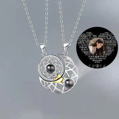 Sun Moon Projection Necklace 100 Languages I Love You Couple Necklace Microcarving Text Photos