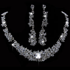 Curved Water Drop Full Diamond Earrings Necklace Set