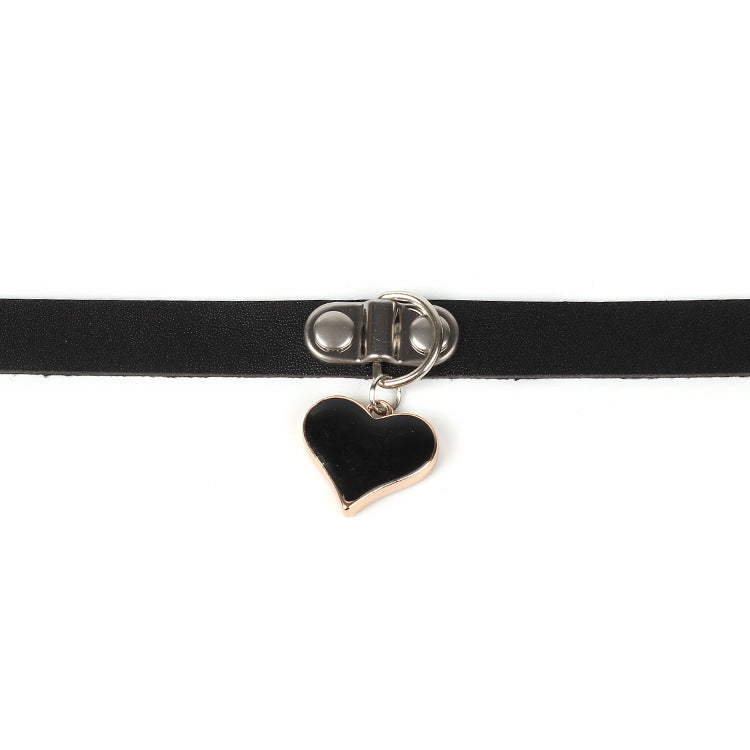 Cortex Leather Collar Necklace Female Love Bondage Clavicle Chain Heart-shaped