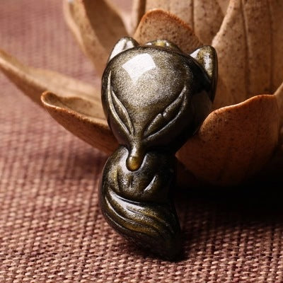 Natural Gold Obsidian Fox Pendant Men's And Women's Pendants