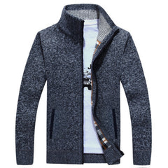 Stand collar color men's sweater cardigan