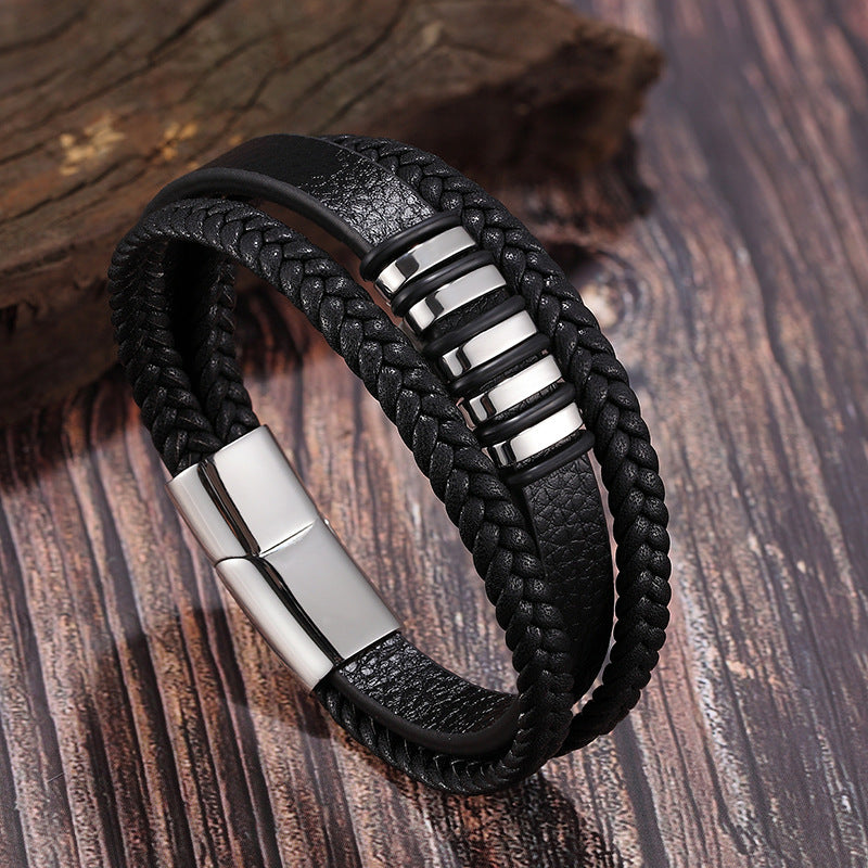 Men's multi-layer braided leather bracelet