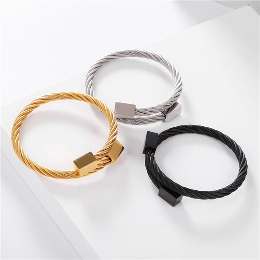 Retro Trend Stainless Steel Winding Three Color Square Bracelet