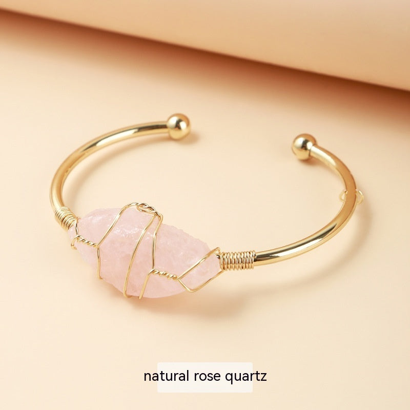 Affordable Luxury Fashion Wind Natural Raw Gemstone Winding Gold Bracelet