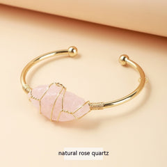 Affordable Luxury Fashion Wind Natural Raw Gemstone Winding Gold Bracelet