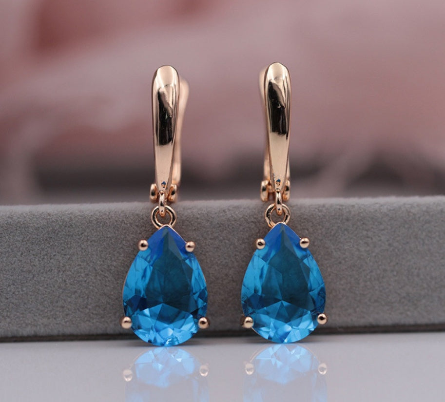 Moonstone color water drop zircon earrings