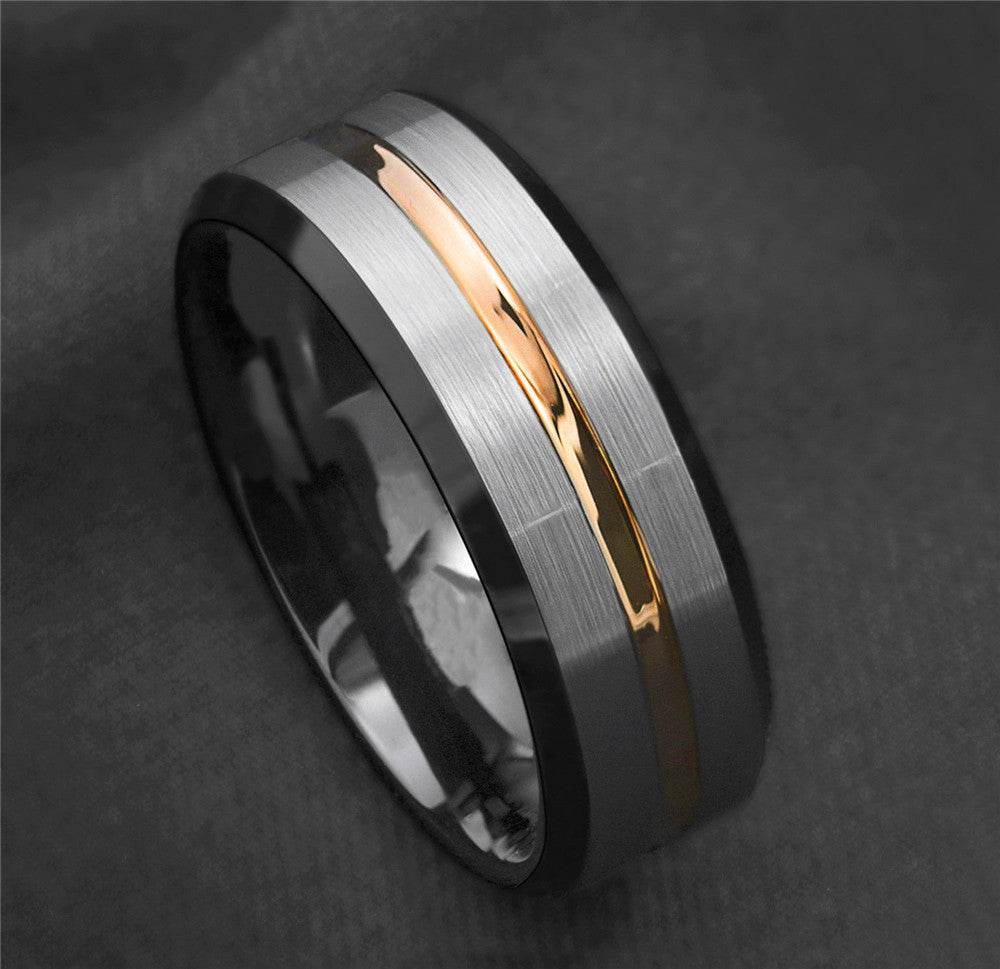 Silver Black Gold Stripe Ring