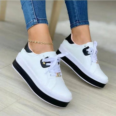 Women's Fashion Platform Sole Double Block Lace Up Sneakers