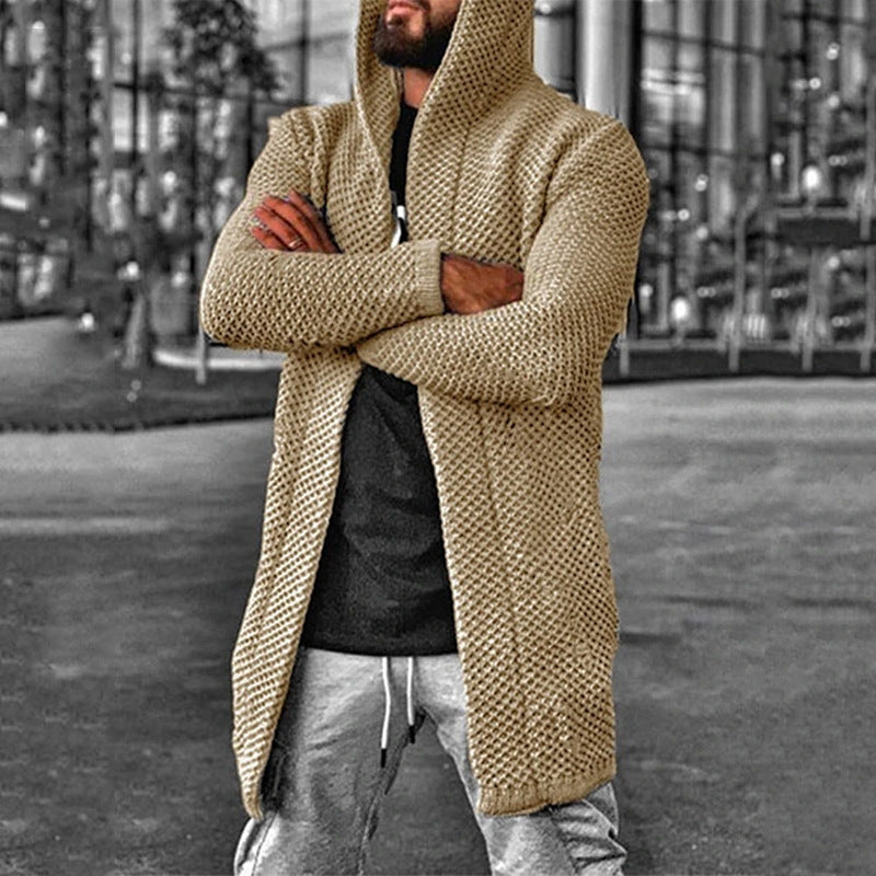 Men's cardigan solid color hooded sweater coat