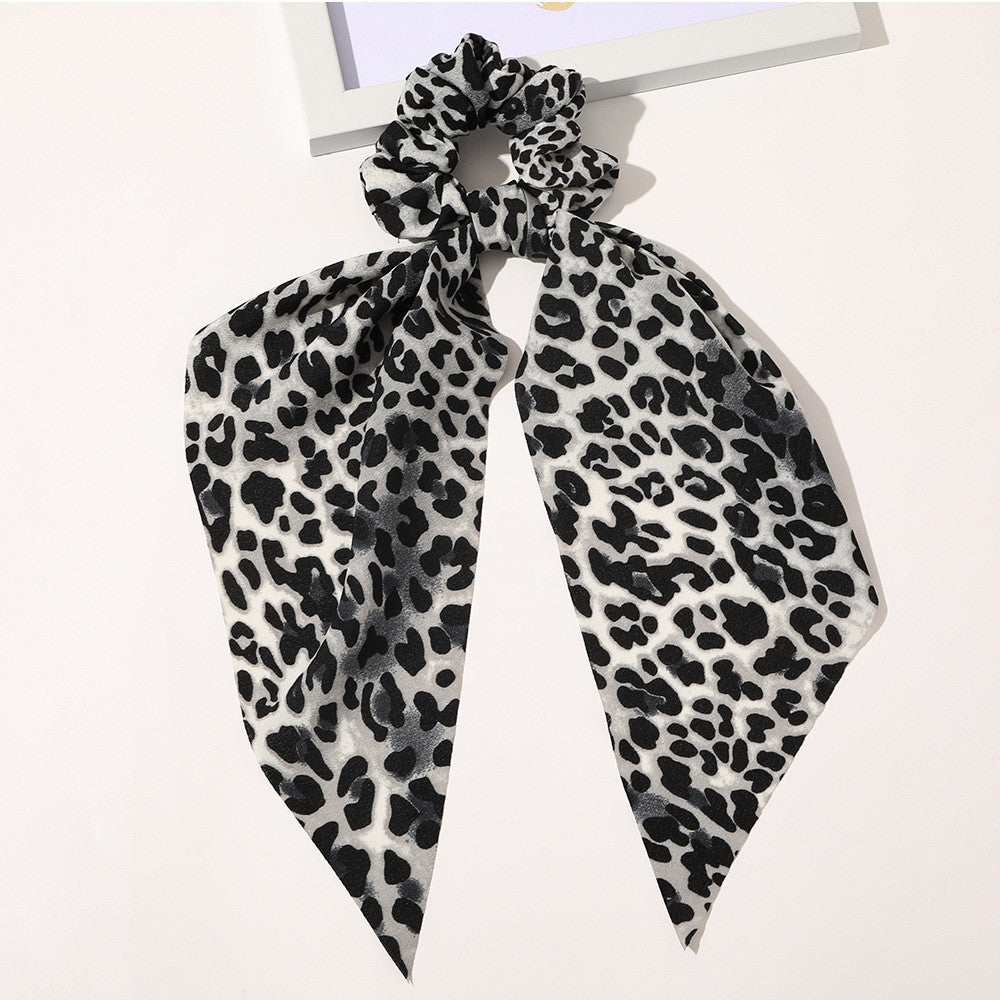 Monochrome Silky Square Scarf Hair Tie Ladies Ponytail Tie