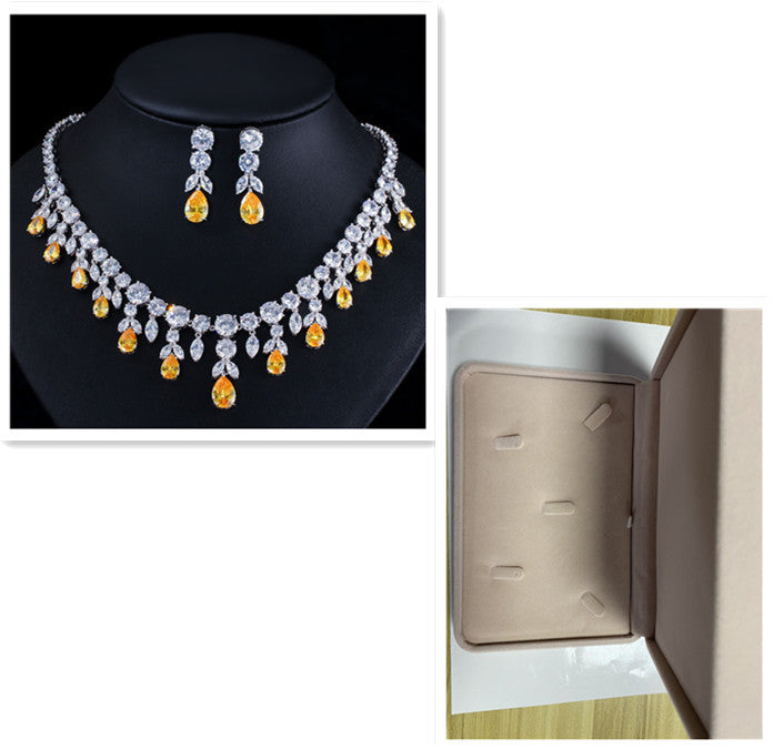 Luxury  Zircon Bridal Party  High-end Accessories  Luxury Water Drop Big Suit Super Flash Zircon Bridal Party Dress High-end Accessories  ellexo shop  jewelry  necklace  pendant  bridal sets  women jewelry  women accessories  trendy jewelry  girls product  fashion  girls fashion  women fashion