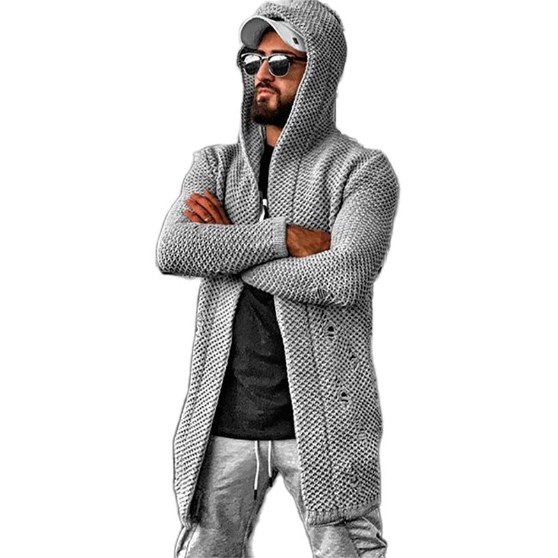 Men's cardigan solid color hooded sweater coat