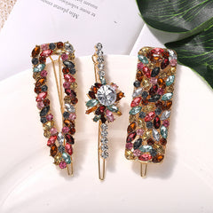 Temperament color diamond flower hairpin