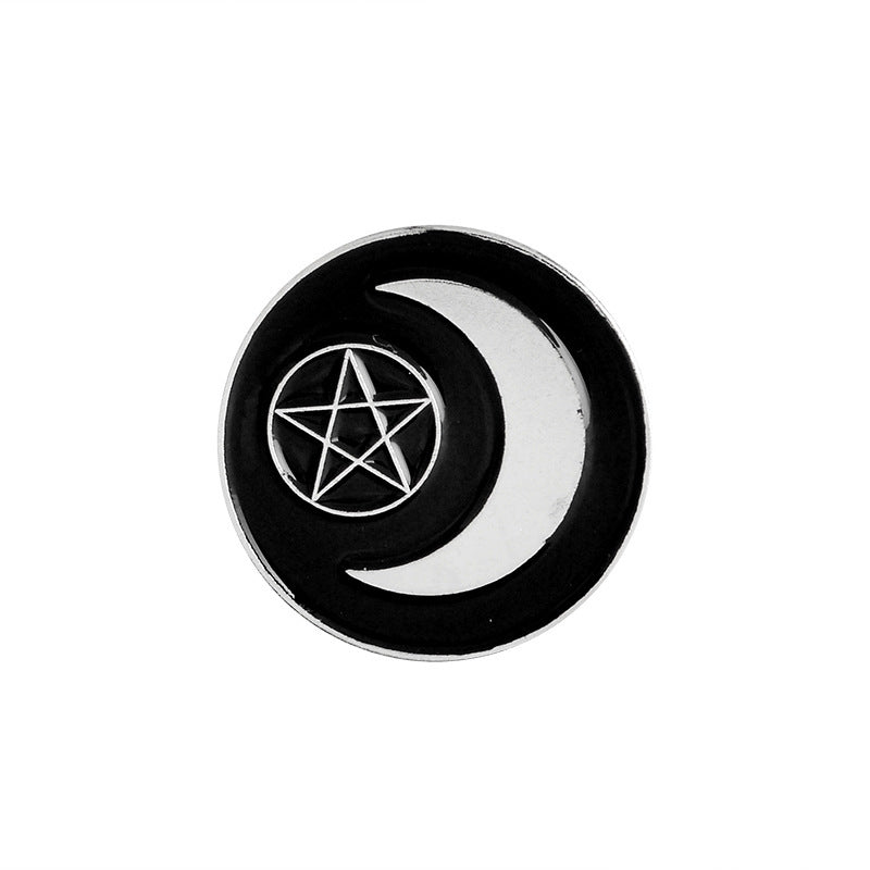 Punk Witch Coffin Witch Book Round Black Brooch