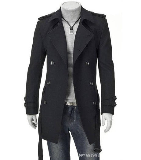 Casual Cool Woolen Slim Belt Men's Duster